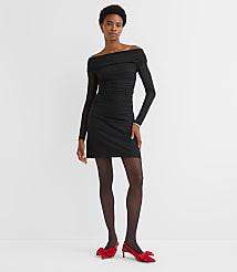 Petite Mesh Ruched Off The Shoulder Mini Dress carousel Product Image 3