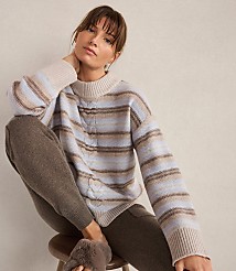 Haven Well Within Wool Blend Cable Stripe Crewneck Sweater carousel Product Image 3