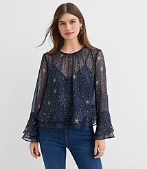 Celestial Shimmer Ruffle Peplum Blouse carousel Product Image 2