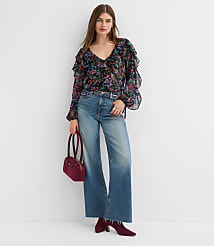 Floral Ruffle Tie Cuff Blouse carousel Product Image 1