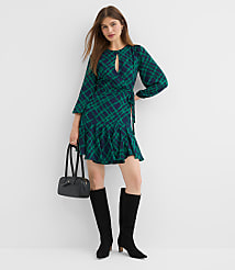 Plaid Keyhole Godet Flare Dress carousel Product Image 1