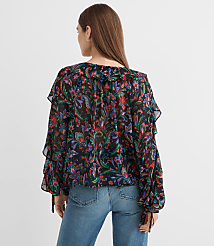 Floral Ruffle Tie Cuff Blouse carousel Product Image 3