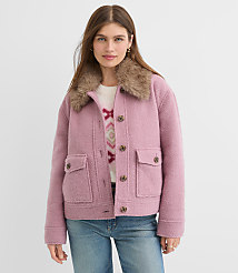Boucle Faux Fur Collar Shirt Jacket carousel Product Image 1