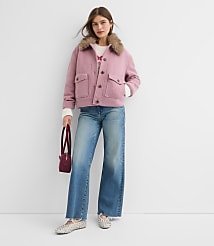 Boucle Faux Fur Collar Shirt Jacket carousel Product Image 2