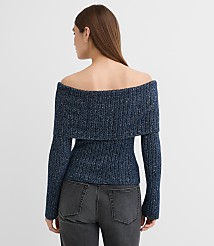 Petite Shimmer Ribbed Flare Sleeve Off The Shoulder Sweater carousel Product Image 2
