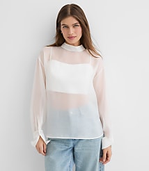 Petite Satin Cami Mock Neck Blouse carousel Product Image 2