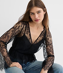 Petite Velvet Tie Chantilly Lace Blouse carousel Product Image 2