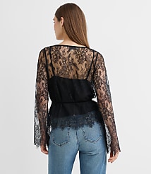 Petite Velvet Tie Chantilly Lace Blouse carousel Product Image 3