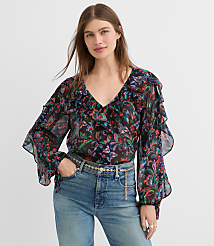 Petite Floral Ruffle Tie Cuff Blouse carousel Product Image 2