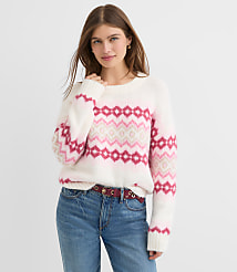 Petite Fuzzy Fair Isle Oversized Sweater carousel Product Image 1