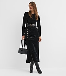Velvet Ruched Button Midi Skirt carousel Product Image 1