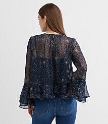 Petite Celestial Shimmer Ruffle Peplum Blouse carousel Product Image 4