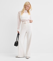 Petite Belted Stovepipe Pants in Doubleface carousel Product Image 1