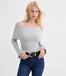 Ribbed Flare Sleeve Off The Shoulder Sweater carousel Product Image 1