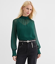 Pleated Mock Neck Blouse carousel Product Image 1