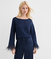 Feathered Cuff Boatneck Sweater carousel Product Image 1