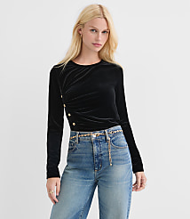 Velvet Ruched Button Top carousel Product Image 1