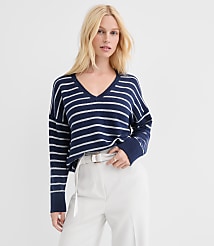 Shimmer Stripe V-Neck Relaxed Everyday Sweater carousel Product Image 1