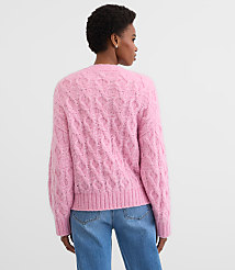 Petite Heathered Fuzzy Cable Sweater carousel Product Image 3
