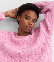 Petite Heathered Fuzzy Cable Sweater carousel Product Image 4