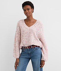 Flecked Ribbed V-Neck Sweater carousel Product Image 1