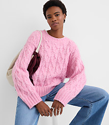 Petite Heathered Fuzzy Cable Sweater carousel Product Image 1