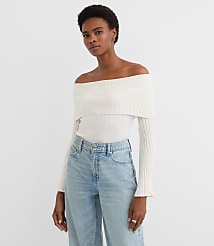 Ribbed Flare Sleeve Off The Shoulder Sweater carousel Product Image 1
