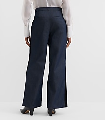 Velvet Tuxedo Stripe Clean Wide Leg Pants in Refined Denim carousel Product Image 3