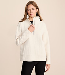 Lou & Grey Quilted Cable Jacquard Half Zip Top carousel Product Image 1
