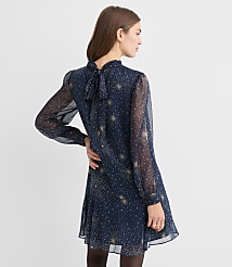 Shimmer Stripe Tie Neck Mini Flounce Dress carousel Product Image 3