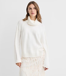Pointelle Turtleneck Cable Sweater carousel Product Image 1