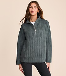 Lou & Grey Quilted Cable Jacquard Half Zip Top carousel Product Image 3