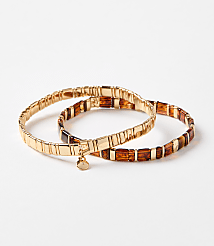 Tortoiseshell Print Pave Charm Chicklet Bracelet Set carousel Product Image 1