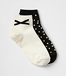 Velvet Bow & Dot Ankle Sock Set carousel Product Image 1