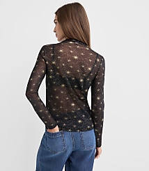 Petite Shimmer Celestial Mesh Ruffle Neck Top carousel Product Image 2