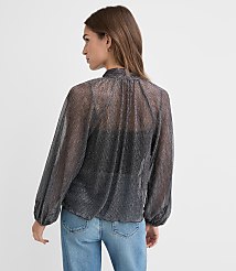 Petite Metallic Shirred Tie Neck Blouse carousel Product Image 3