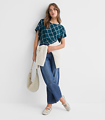 Petite Plaid Pleated Wedge Top carousel Product Image 2