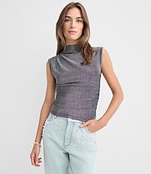 Shimmer Sleeveless Mock Neck Top carousel Product Image 1