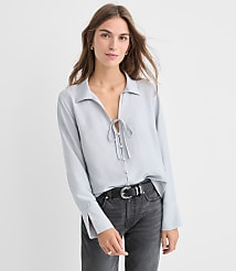 Slit Cuff Tie Neck Blouse carousel Product Image 1