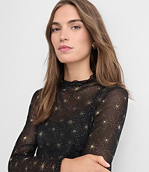 Petite Shimmer Celestial Mesh Ruffle Neck Top carousel Product Image 4