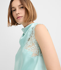 Petite Lace Trim Satin Sleeveless Top carousel Product Image 3