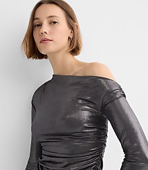 Petite Metallic Asymmetrical Ruched Off The Shoulder Top carousel Product Image 3