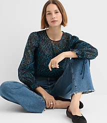 Leopard Print Ruffle Tie Cuff Blouse carousel Product Image 2