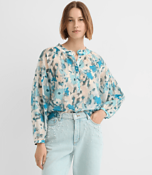 Floral Draped Sleeve Henley Blouse carousel Product Image 2