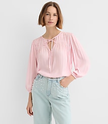 Pleated Tie Neck Blouse carousel Product Image 1