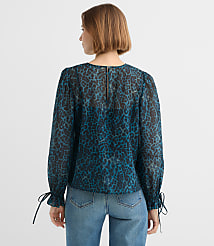 Leopard Print Ruffle Tie Cuff Blouse carousel Product Image 3