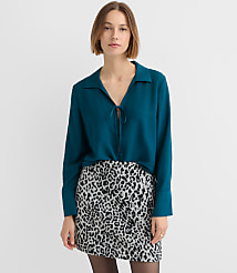 Slit Cuff Tie Neck Blouse carousel Product Image 1
