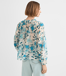 Floral Draped Sleeve Henley Blouse carousel Product Image 3