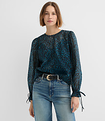Leopard Print Ruffle Tie Cuff Blouse carousel Product Image 1