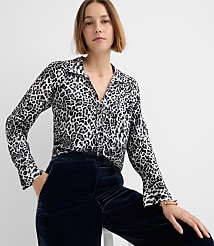 Leopard Print Slit Cuff Tie Neck Blouse carousel Product Image 1